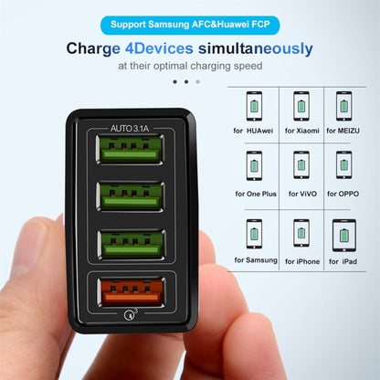 30W QC 3.0 USB + 3 USB 2.0 Ports Mobile Phone Tablet PC Universal Quick Charger Travel Charger, U...