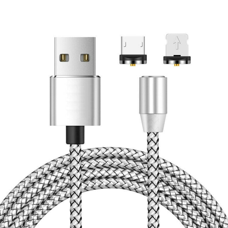 2 in 1 USB to 8 Pin + Micro USB Magnetic Metal Interface Nylon Braided Charging Cable, Length: 1m...