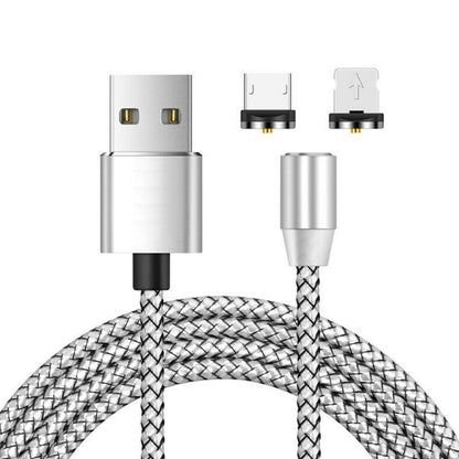 2 in 1 USB to 8 Pin + Micro USB Magnetic Metal Interface Nylon Braided Charging Cable, Length: 1m...
