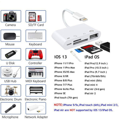 4 in 1 SD TF USB to lightning camera reader adapter   IOS 13