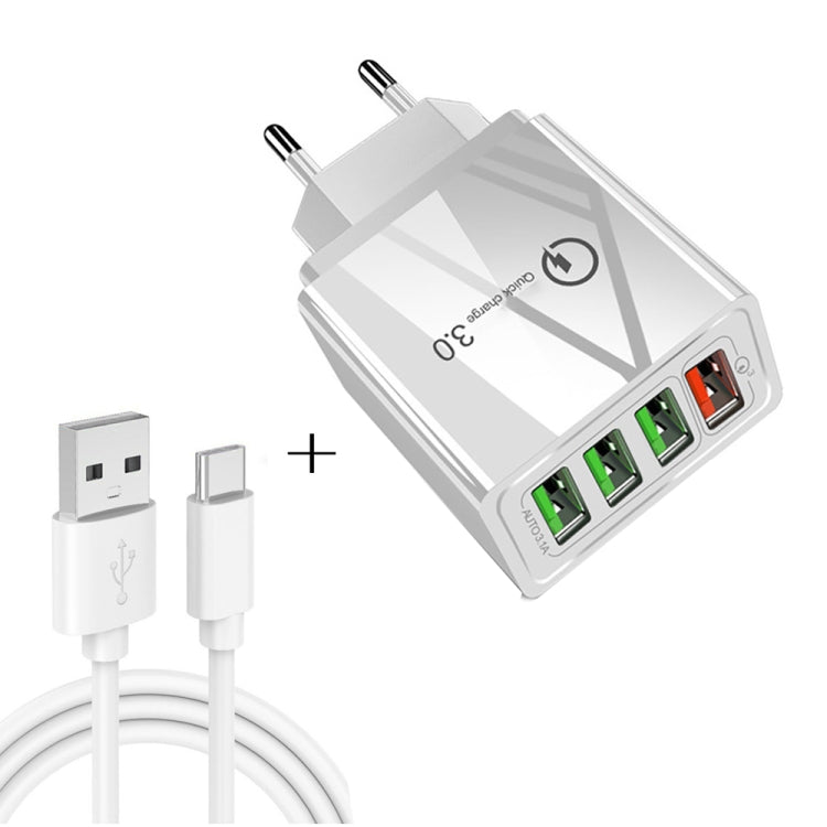 2 in 1 USB to USB-C / Type-C Data Cable + 30W QC 3.0 4 USB Interfaces Mobile Phone Tablet PC Univ...