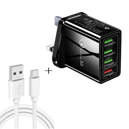 2 in 1 1m USB to USB-C / Type-C Data Cable + 30W QC 3.0 4 USB Interfaces Mobile Phone Tablet PC U...
