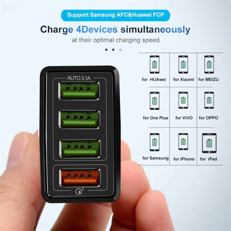 2 in 1 1m USB to Micro USB Data Cable + 30W QC 3.0 4 USB Interfaces Mobile Phone Tablet PC Univer...