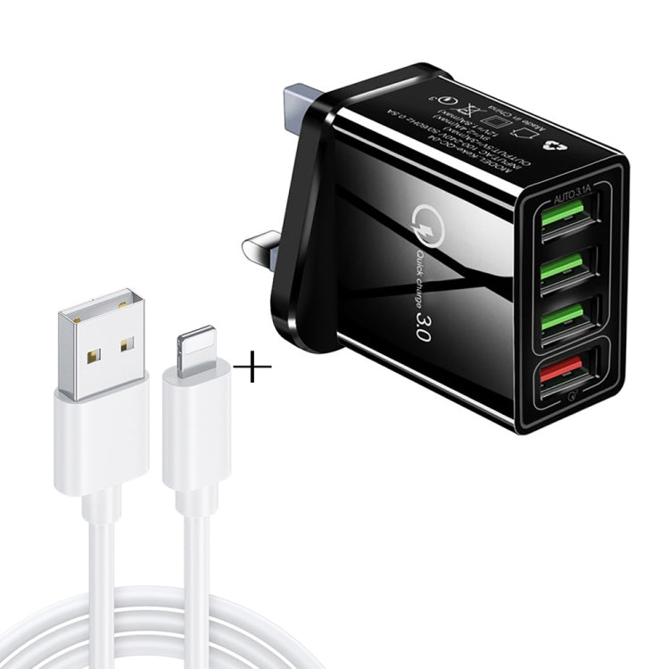 2 in 1 1m USB to 8 Pin Data Cable + 30W QC 3.0 4 USB Interfaces Mobile Phone Tablet PC Universal ...