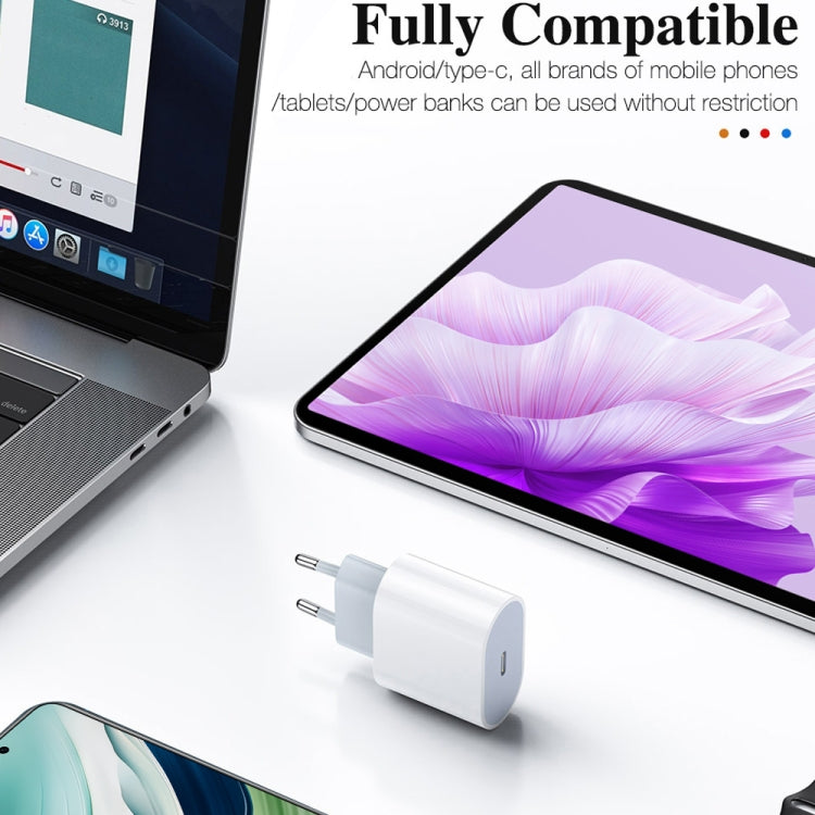 PD 20W Single USB-C / Type-C Interface Travel Charger, EU Plug, Actual 20W EU Plug