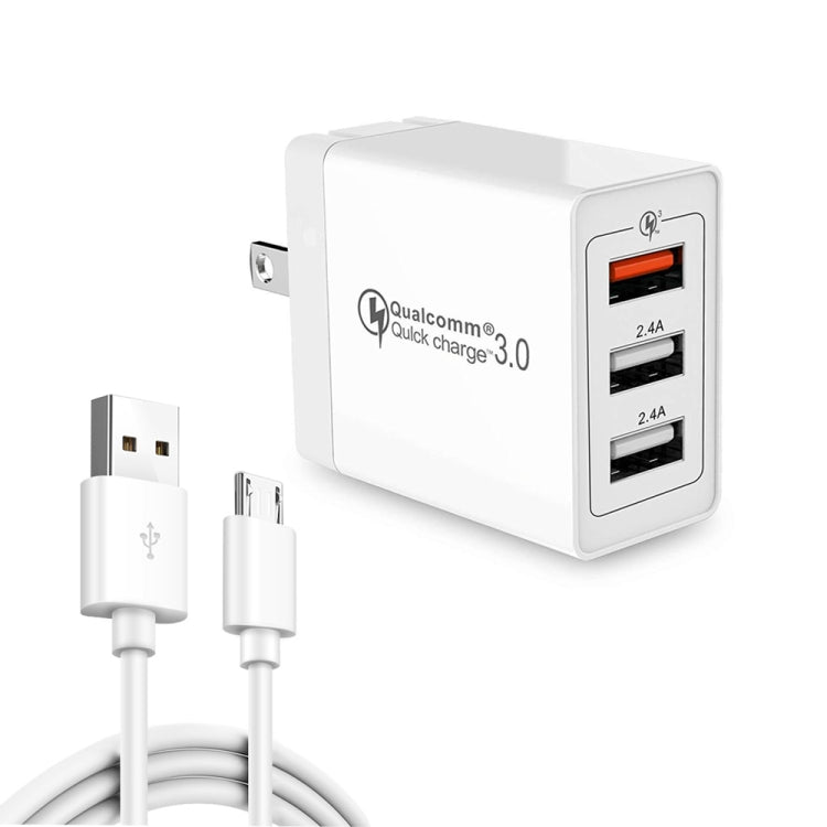 SDC-30W 2 in 1 USB to Micro USB Data Cable + 30W QC 3.0 USB + 2.4A Dual USB 2.0 Ports Mobile Phon...