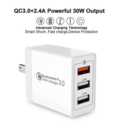 SDC-30W 2 in 1 USB to Micro USB Data Cable + 30W QC 3.0 USB + 2.4A Dual USB 2.0 Ports Mobile Phon...