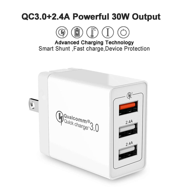 SDC-30W 2 in 1 USB to Micro USB Data Cable + 30W QC 3.0 USB + 2.4A Dual USB 2.0 Ports Mobile Phon...