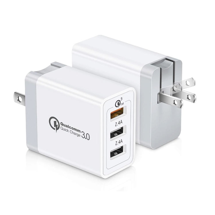 SDC-30W 2 in 1 USB to Micro USB Data Cable + 30W QC 3.0 USB + 2.4A Dual USB 2.0 Ports Mobile Phon...