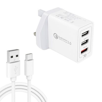 SDC-30W 2 in 1 USB to USB-C / Type-C Data Cable + 30W QC 3.0 USB + 2.4A Dual USB 2.0 Ports Mobile...