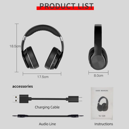 VJ320 Bluetooth 5.0 Head-mounted Foldable Wireless Headphones Support TF Card with Mic, VJ320 Bla...