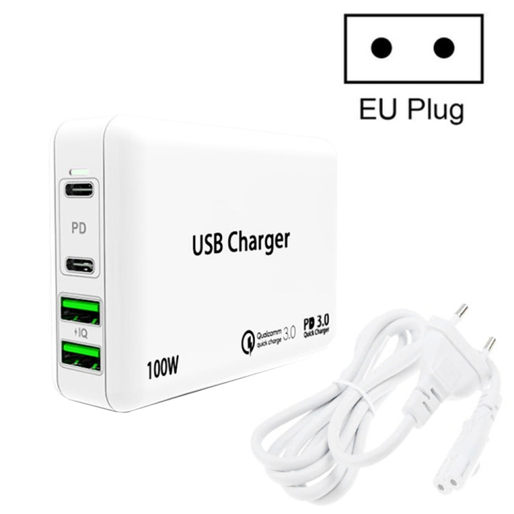 PD 100W Dual USB-C / Type-C + Dual USB 4-port Charger with Power Cable for Apple / Huawei / Samsu...