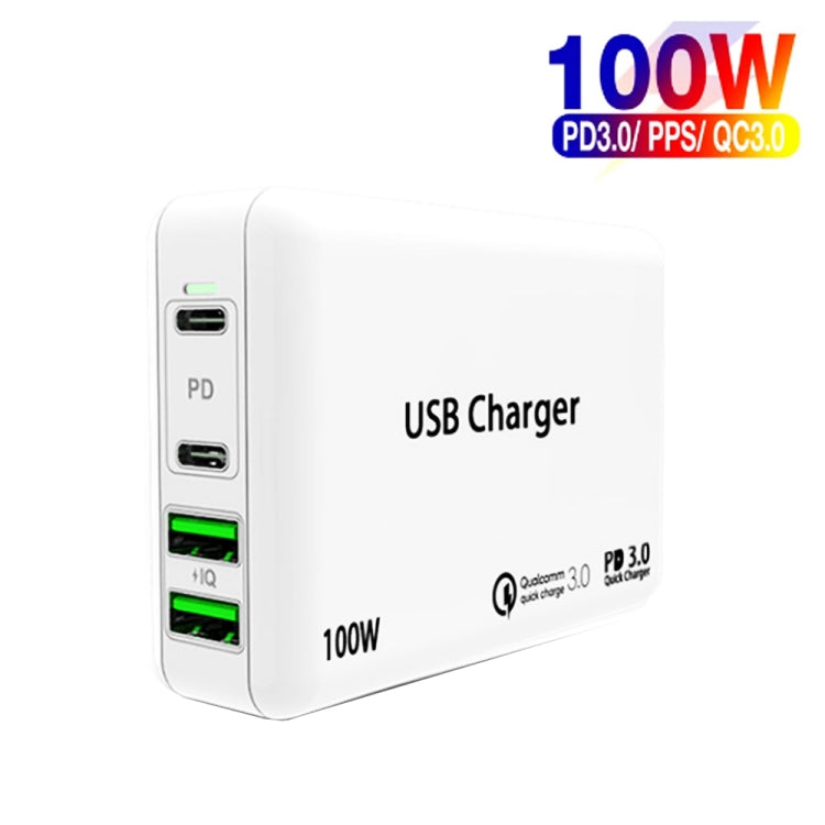 PD 100W Dual USB-C / Type-C + Dual USB 4-port Charger with Power Cable for Apple / Huawei / Samsu...