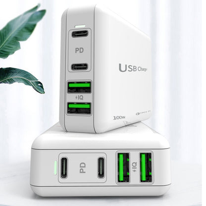 PD 100W Dual USB-C / Type-C + Dual USB 4-port Charger with Power Cable for Apple / Huawei / Samsu...