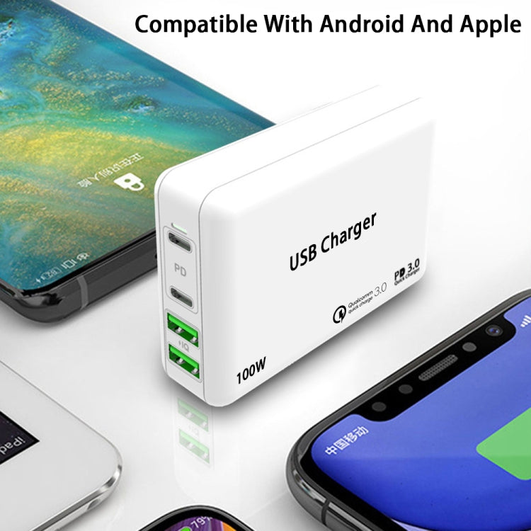 PD 100W Dual USB-C / Type-C + Dual USB 4-port Charger with Power Cable for Apple / Huawei / Samsu...