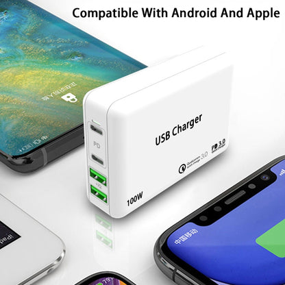 PD 100W Dual USB-C / Type-C + Dual USB 4-port Charger with Power Cable for Apple / Huawei / Samsu...