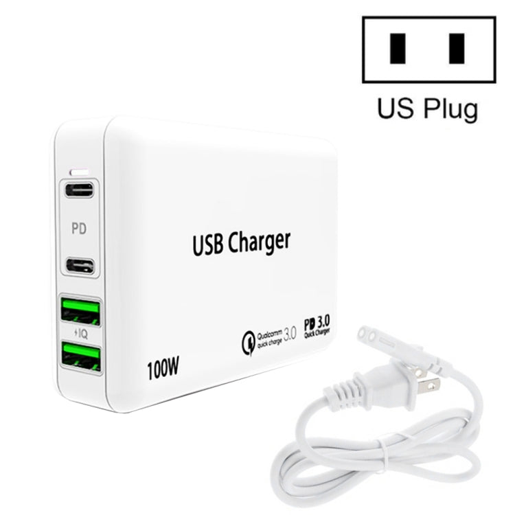 PD 100W Dual USB-C / Type-C + Dual USB 4-port Charger with Power Cable for Apple / Huawei / Samsu...