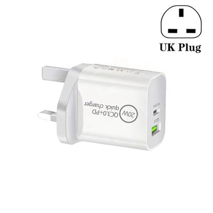 SDC-20WA+C 20W PD + QC 3.0 USB Dual Fast Charging Universal Travel Charger, UK Plug, UK Plug