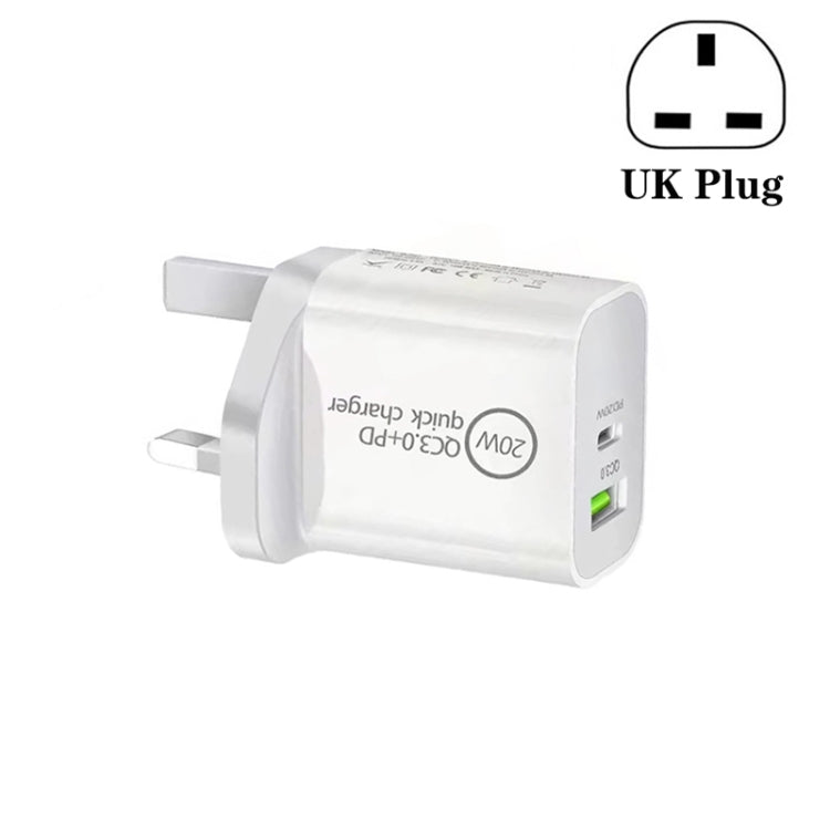 SDC-20WA+C 20W PD + QC 3.0 USB Dual Fast Charging Universal Travel Charger, UK Plug, UK Plug