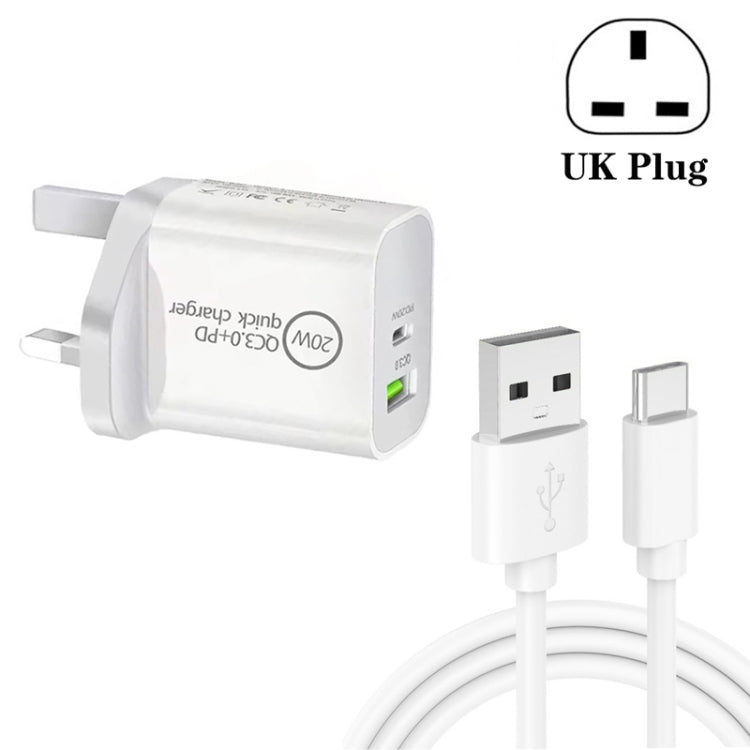 SDC-20WA+C 20W PD 3.0 + QC 3.0 USB Dual Fast Charging Universal Travel Charger with USB to Type-C...