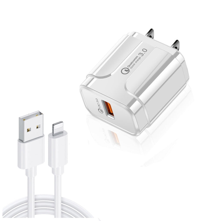 LZ-023 18W QC 3.0 USB Portable Travel Charger + 3A USB to 8 Pin Data Cable, US Plug��������������...