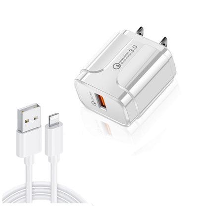LZ-023 18W QC 3.0 USB Portable Travel Charger + 3A USB to 8 Pin Data Cable, US Plug��������������...