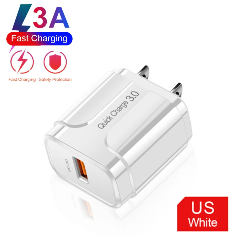 LZ-023 18W QC 3.0 USB Portable Travel Charger + 3A USB to 8 Pin Data Cable, US Plug��������������...