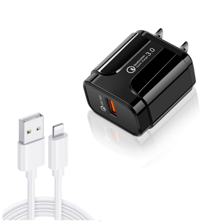 LZ-023 18W QC 3.0 USB Portable Travel Charger + 3A USB to 8 Pin Data Cable, US Plug��������������...