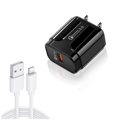 LZ-023 18W QC 3.0 USB Portable Travel Charger + 3A USB to 8 Pin Data Cable, US Plug��������������...
