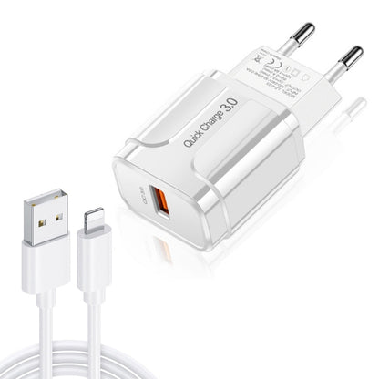 LZ-023 18W QC 3.0 USB Portable Travel Charger + 3A USB to 8 Pin Data Cable, EU Plug��������������...