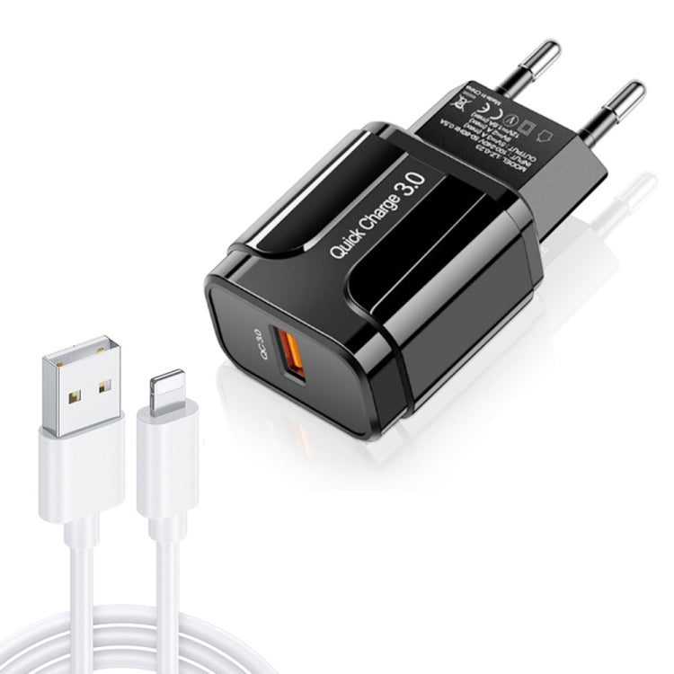 LZ-023 18W QC 3.0 USB Portable Travel Charger + 3A USB to 8 Pin Data Cable, EU Plug��������������...