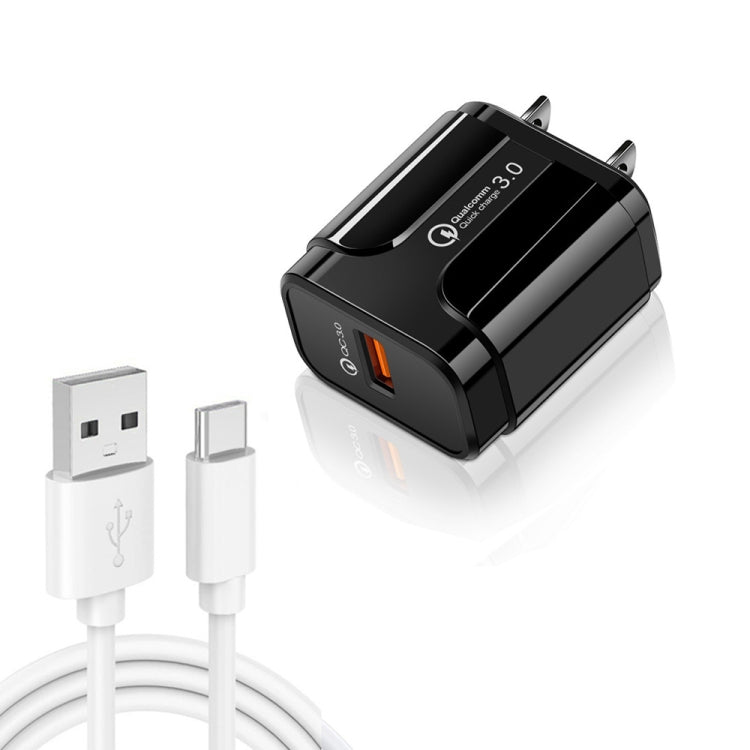 LZ-023 18W  QC3.0 USB Portable Travel Charger + 3A USB toType-C Data Cable, US Plug��������������...