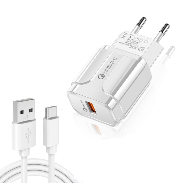 LZ-023 18W QC 3.0 USB Portable Travel Charger + 3A USB to Type-C Data Cable, EU Plug�������������...