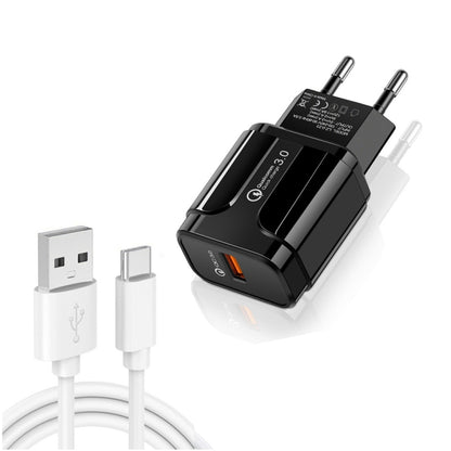 LZ-023 18W QC 3.0 USB Portable Travel Charger + 3A USB to Type-C Data Cable, EU Plug�������������...