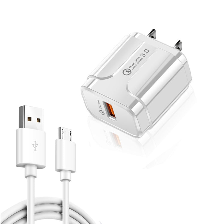 LZ-023 18W QC 3.0 USB Portable Travel Charger + 3A USB to Micro USB Data Cable, US Plug����������...
