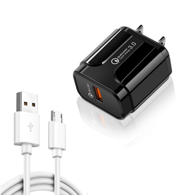 LZ-023 18W QC 3.0 USB Portable Travel Charger + 3A USB to Micro USB Data Cable, US Plug����������...