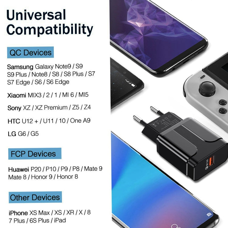LZ-023 18W QC 3.0 USB Portable Travel Charger + 3A USB to Micro USB Data Cable, US Plug����������...
