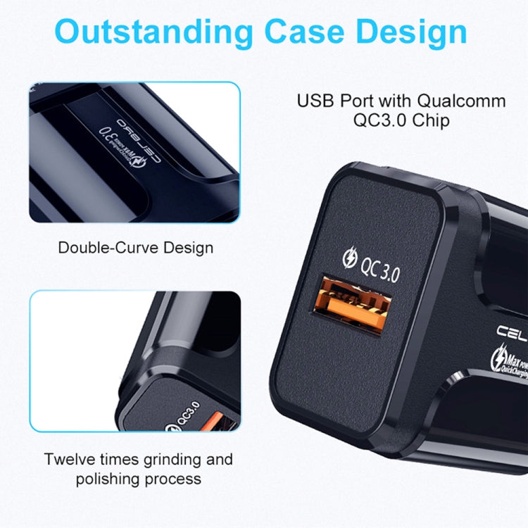 LZ-023 18W QC 3.0 USB Portable Travel Charger + 3A USB to Micro USB Data Cable, US Plug����������...