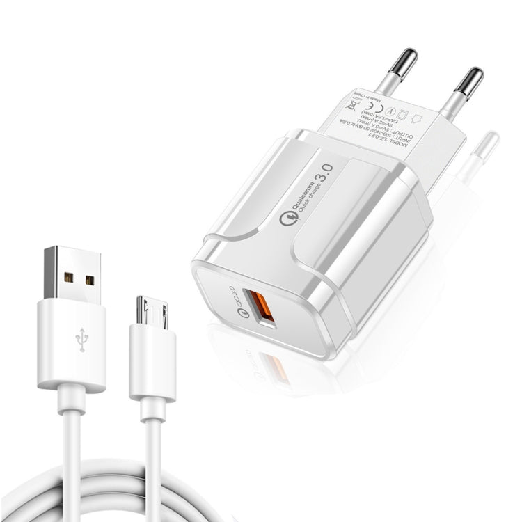LZ-023 18W QC 3.0 USB Portable Travel Charger + 3A USB to Micro USB Data Cable, EU Plug����������...
