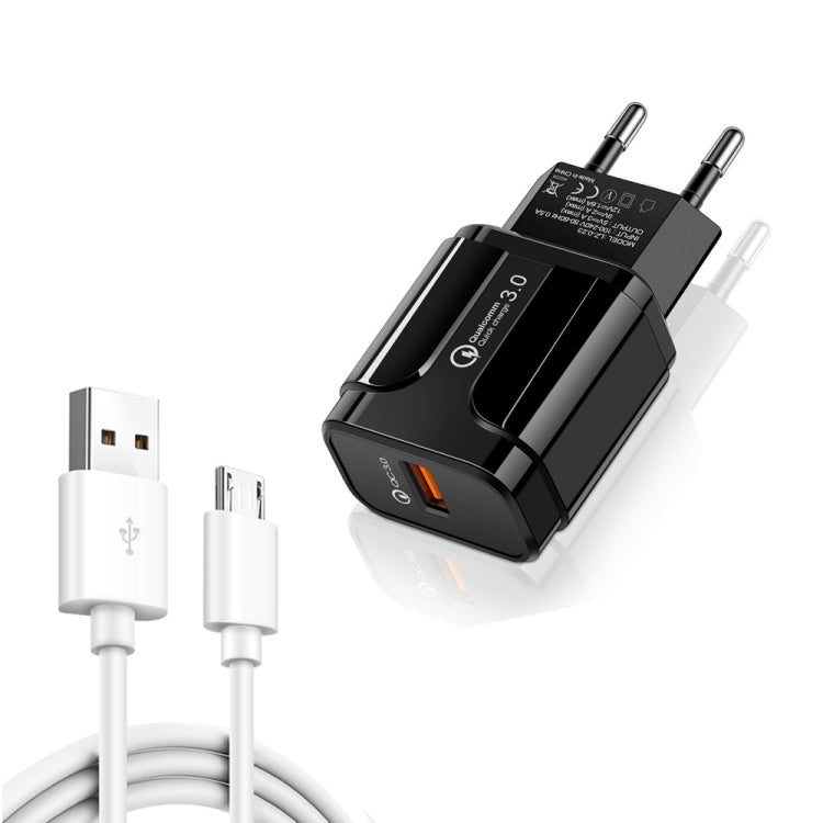 LZ-023 18W QC 3.0 USB Portable Travel Charger + 3A USB to Micro USB Data Cable, EU Plug����������...
