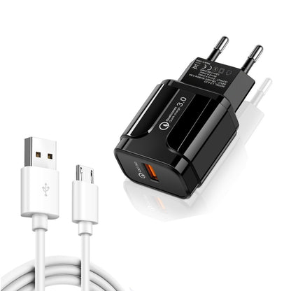 LZ-023 18W QC 3.0 USB Portable Travel Charger + 3A USB to Micro USB Data Cable, EU Plug����������...
