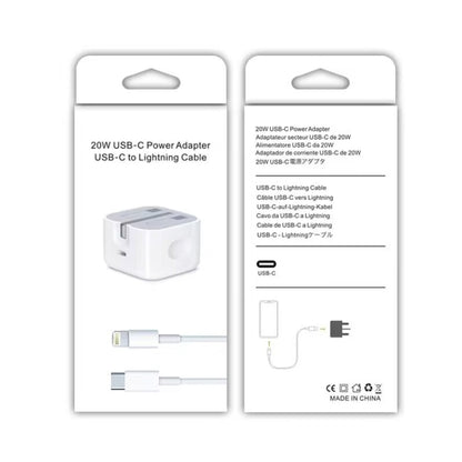 A2344 20W PD 3.0 Type-C / USB-C Folding Travel Charger + USB-C / Type-C to 8 Pin Fast Charging Da...