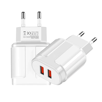 Dual USB Portable Travel Charger + 1 Meter USB to Type-C Data Cable, EU Plug