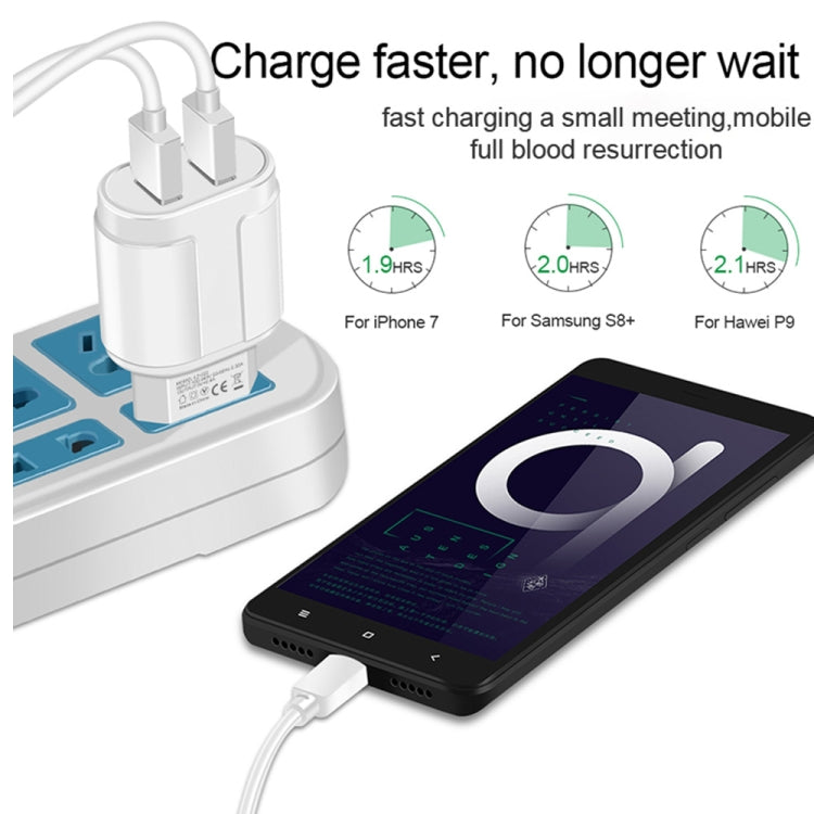 Dual USB Portable Travel Charger + 1 Meter USB to Type-C Data Cable, EU Plug