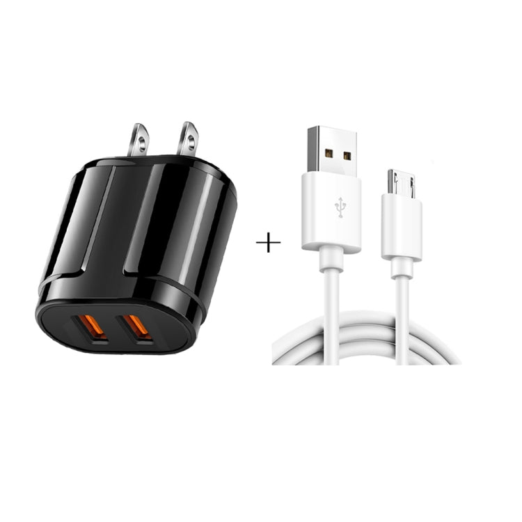 Dual USB Portable Travel Charger + 1 Meter USB to Micro USB Data Cable, US Plug
