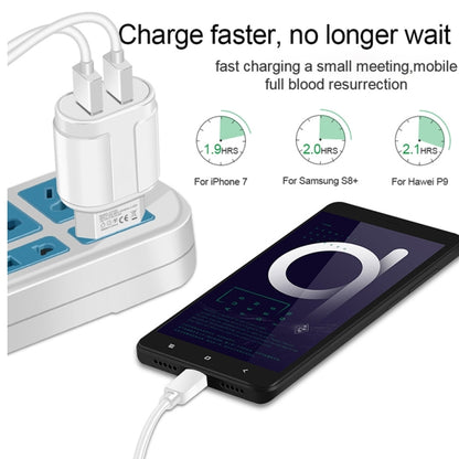 Dual USB Portable Travel Charger + 1 Meter USB to 8 Pin Data Cable, US Plug