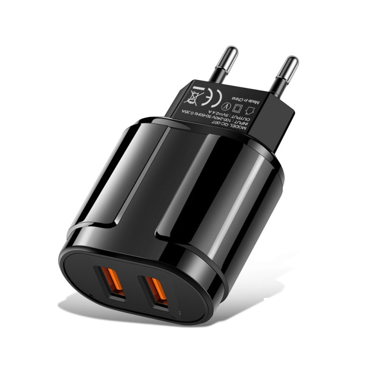 Dual USB Portable Travel Charger + 1 Meter USB to 8 Pin Data Cable, EU Plug