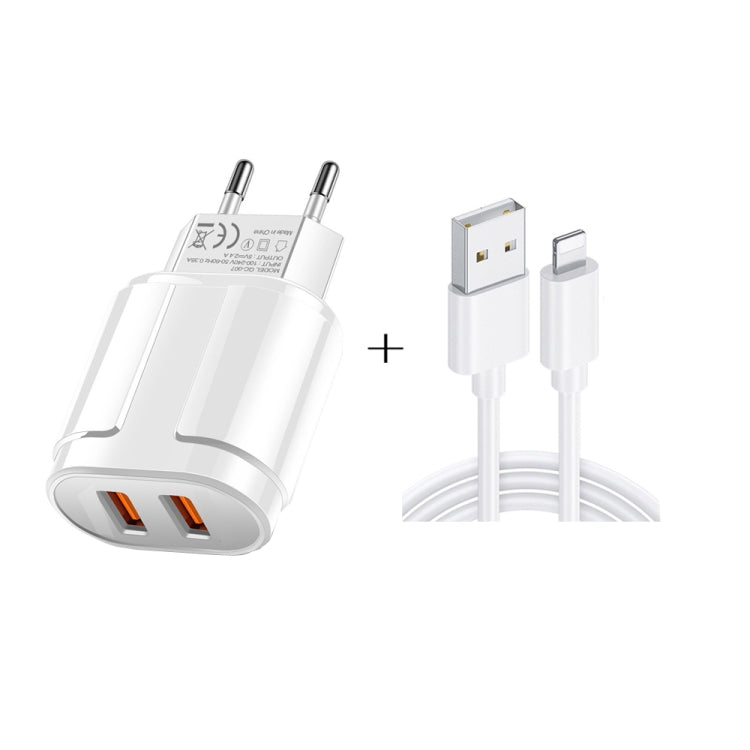 Dual USB Portable Travel Charger + 1 Meter USB to 8 Pin Data Cable, EU Plug
