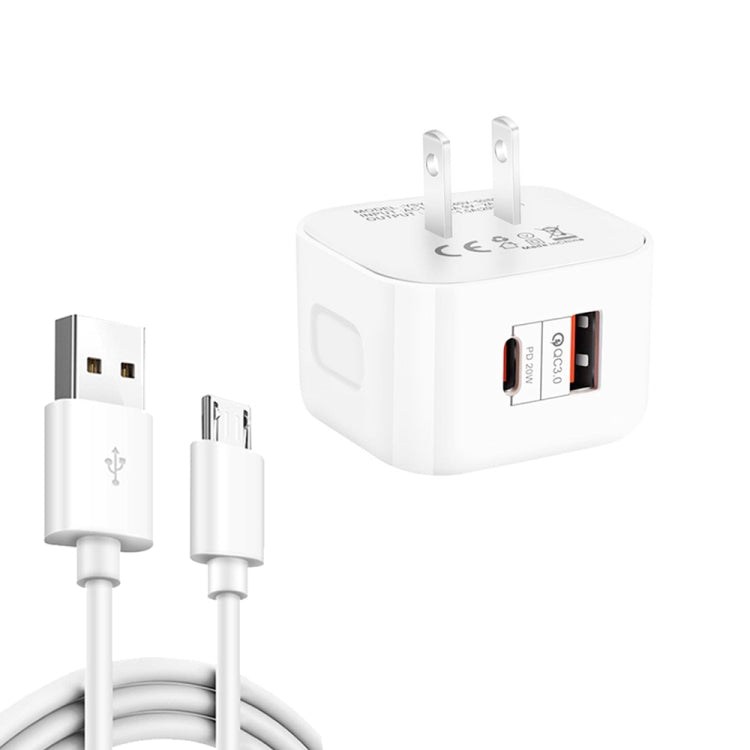 YSY-6087PD 20W PD3.0 + QC3.0 Dual Fast Charge Travel Charger with USB to Micro USB Data Cable����...