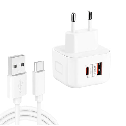 YSY-6087PD 20W PD3.0 + QC3.0 Dual Fast Charge Travel Charger with USB to Type-C Data Cable, EU Pl...